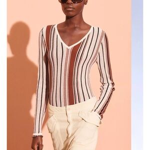 ISO Zara Brown and Cream Striped Long Sleeve Top